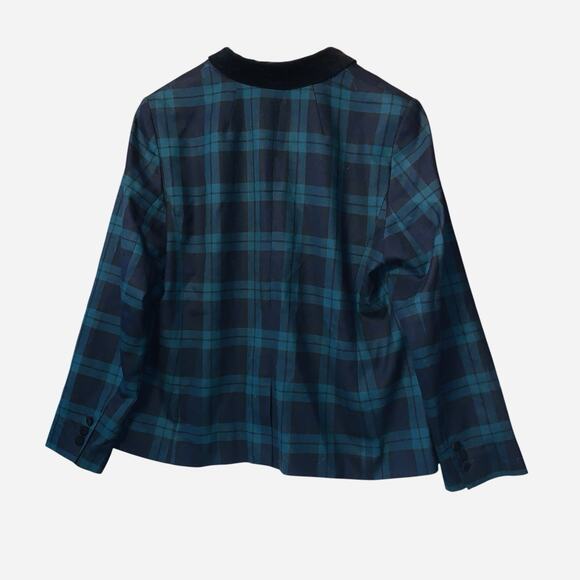 Talbots Blazer Jacket Women's 14 P Plaid Velvet Trim One Button Lined - Picture 2 of 7